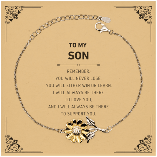 Son Gifts, To My Son Remember, you will never lose. You will either WIN or LEARN, Keepsake Sunflower Bracelet For Son Card, Birthday Christmas Gifts Ideas For Son X-mas Gifts - Mallard Moon Gift Shop