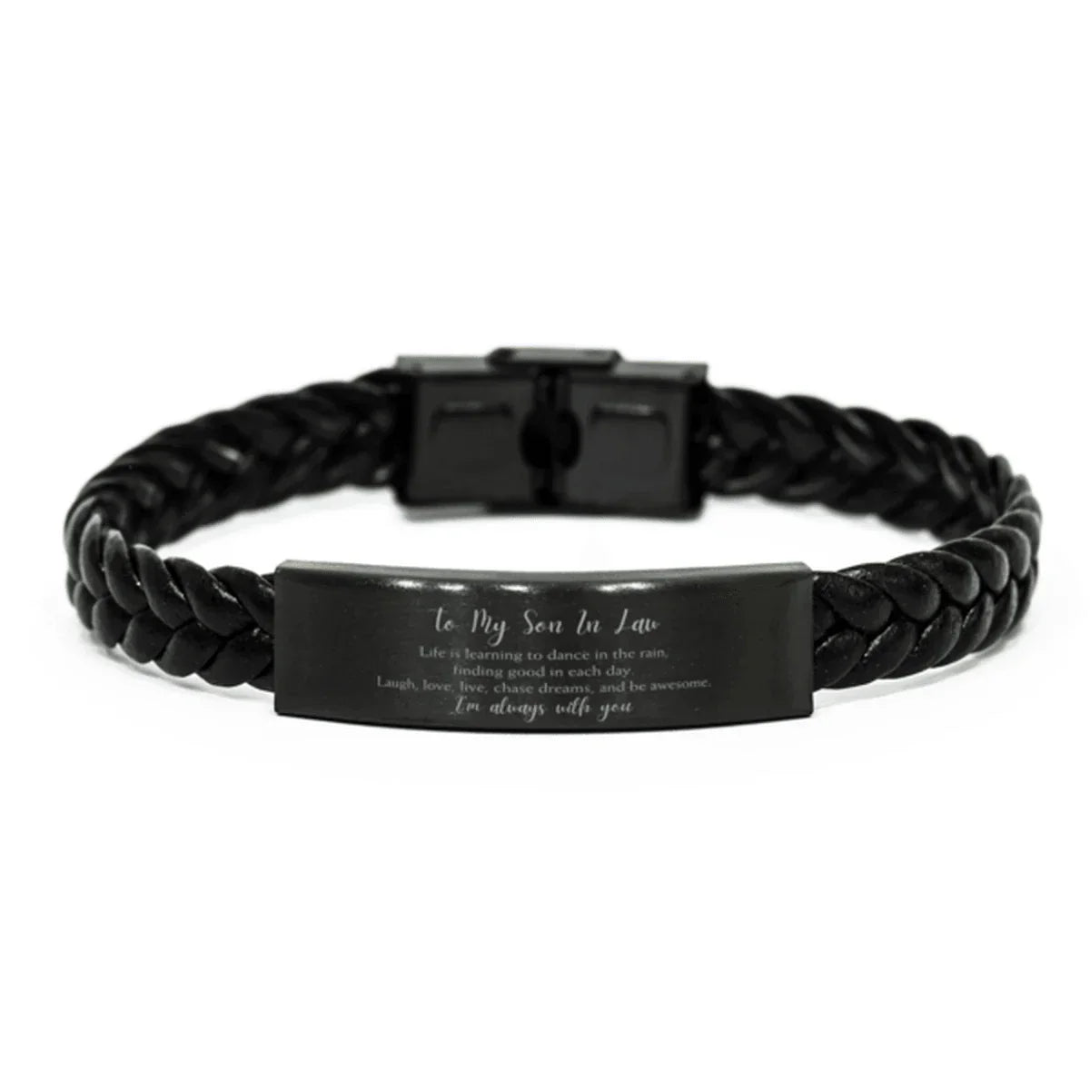 Son In Law Braided Leather Bracelet Life is Learning to Dance in the Rain - Birthday, Christmas Holiday Gifts