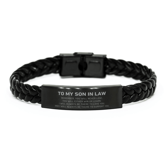 Son In Law Gifts, To My Son In Law Remember, you will never lose. You will either WIN or LEARN, Keepsake Braided Leather Bracelet For Son In Law Engraved, Birthday Christmas Gifts Ideas For Son In Law X-mas Gifts - Mallard Moon Gift Shop