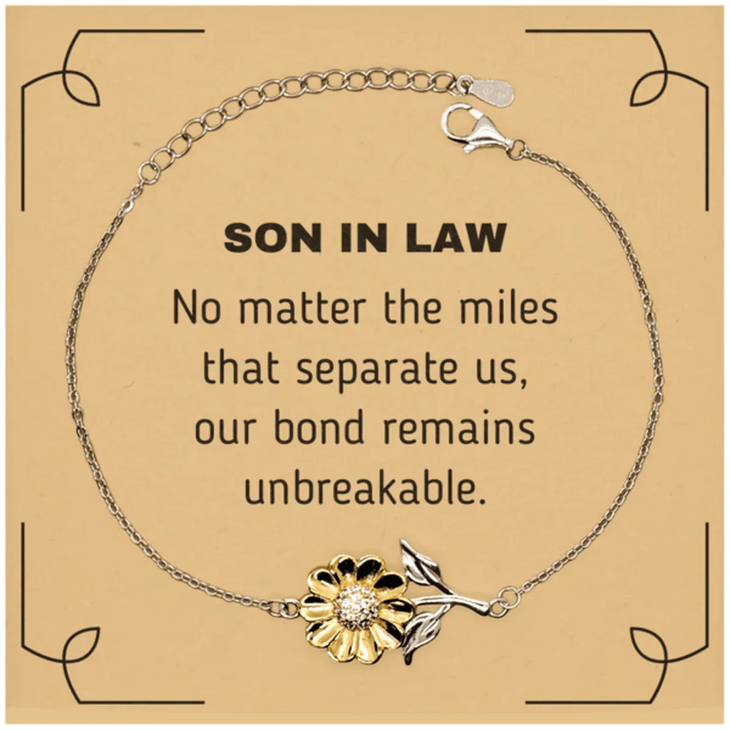 Son In Law Long Distance Relationship Gifts, No matter the miles that separate us, Cute Love Sunflower Bracelet For Son In Law, Birthday Christmas Unique Gifts For Son In Law