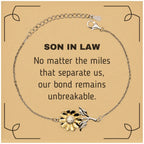 Son In Law Long Distance Relationship Gifts, No matter the miles that separate us, Cute Love Sunflower Bracelet For Son In Law, Birthday Christmas Unique Gifts For Son In Law