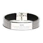 Son Long Distance Relationship Gifts, No matter the miles that separate us, Cute Love Stainless Steel Bracelet For Son, Birthday Christmas Unique Gifts For Son