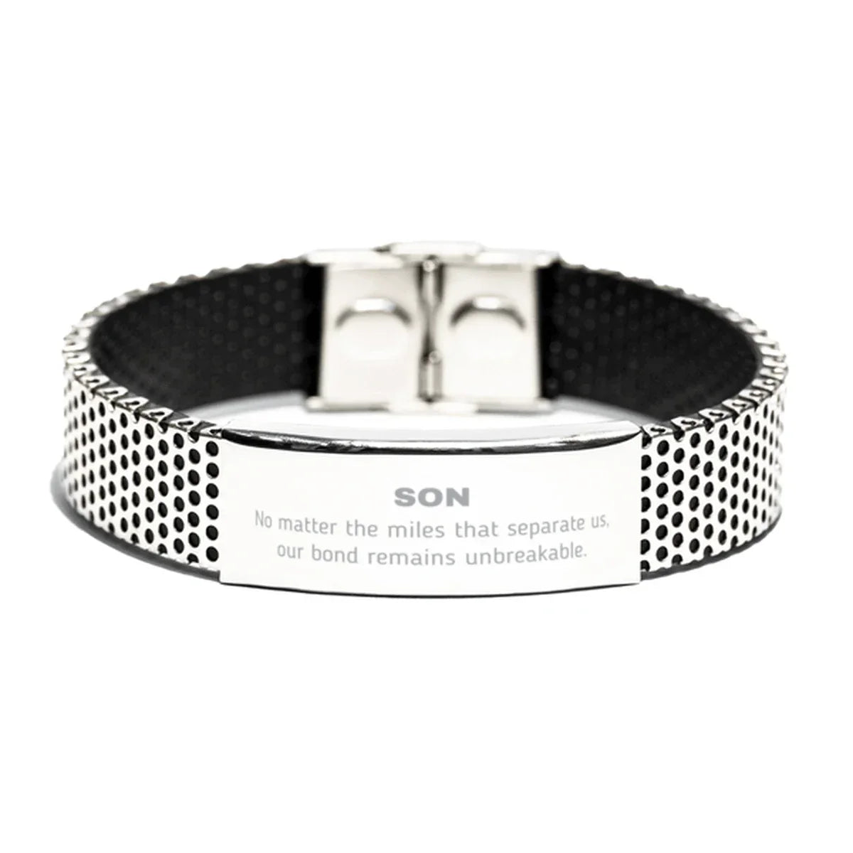 Son Long Distance Relationship Gifts, No matter the miles that separate us, Cute Love Stainless Steel Bracelet For Son, Birthday Christmas Unique Gifts For Son