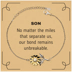 Son Long Distance Relationship Gifts, No matter the miles that separate us, Cute Love Sunflower Bracelet For Son, Birthday Christmas Unique Gifts For Son