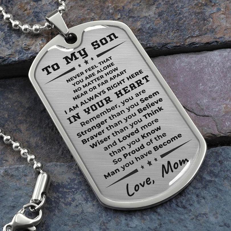 To My Son, Always in Your Heart, Love Mom Necklace