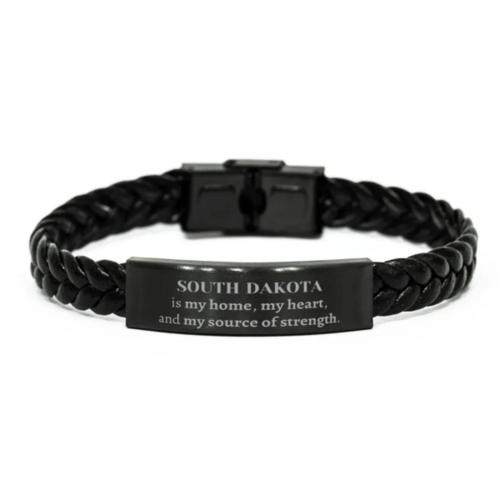 South Dakota is my home Gifts, Lovely South Dakota Birthday Christmas Braided Leather Bracelet For People from South Dakota, Men, Women, Friends