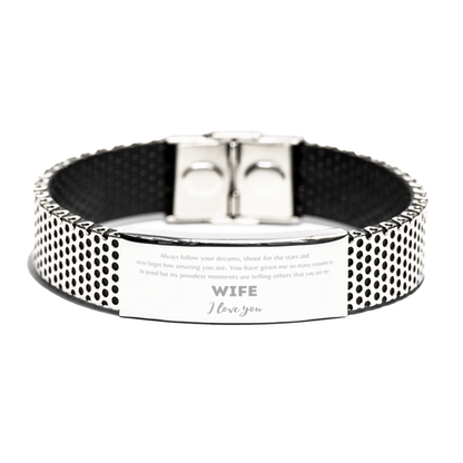 Stainless Steel Bracelet for Wife Present, Wife Always follow your dreams, never forget how amazing you are, Wife Birthday Christmas Gifts Jewelry for Girls Boys Teen Men Women - Mallard Moon Gift Shop