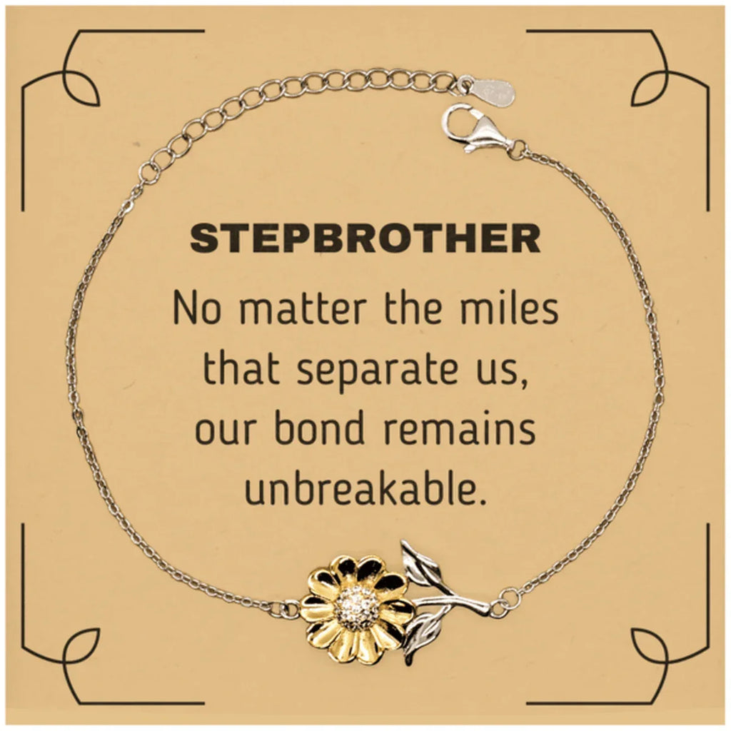 Stepbrother Long Distance Relationship Gifts, No matter the miles that separate us, Cute Love Sunflower Bracelet For Stepbrother, Birthday Christmas Unique Gifts For Stepbrother