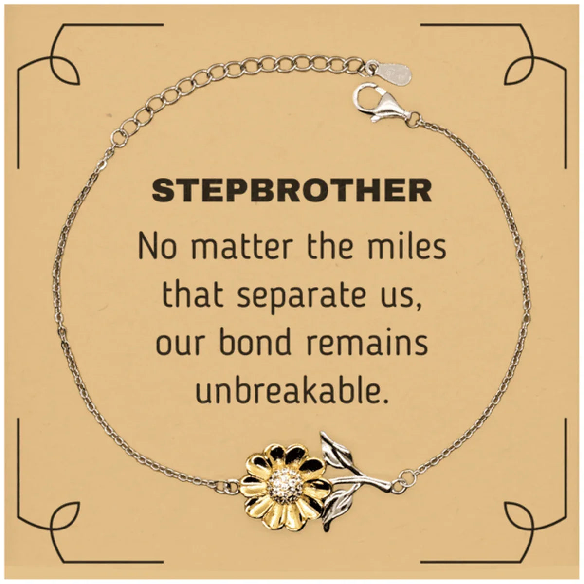 Stepbrother Long Distance Relationship Gifts, No matter the miles that separate us, Cute Love Sunflower Bracelet For Stepbrother, Birthday Christmas Unique Gifts For Stepbrother