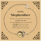 Stepbrother Sunflower Bracelet Gifts, To My Stepbrother You are braver than you believe, stronger than you seem, Inspirational Gifts For Stepbrother Card, Birthday, Christmas Gifts For Stepbrother Men Women