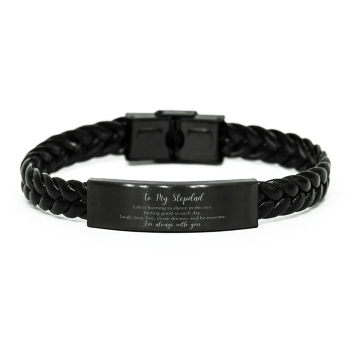 Stepdad Braided Leather Bracelet Life is Learning to Dance in the Rain - Birthday, Christmas Holiday Gifts
