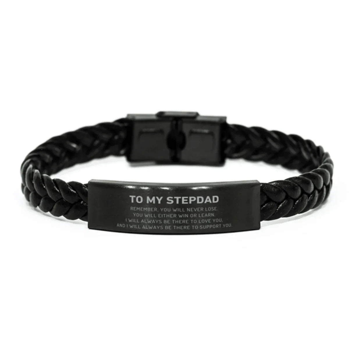 Stepdad Gifts, To My Stepdad Remember, you will never lose. You will either WIN or LEARN, Keepsake Braided Leather Bracelet For Stepdad Engraved, Birthday Christmas Gifts Ideas For Stepdad X-mas Gifts