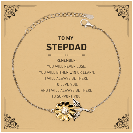Stepdad Gifts, To My Stepdad Remember, you will never lose. You will either WIN or LEARN, Keepsake Sunflower Bracelet For Stepdad Card, Birthday Christmas Gifts Ideas For Stepdad X-mas Gifts - Mallard Moon Gift Shop
