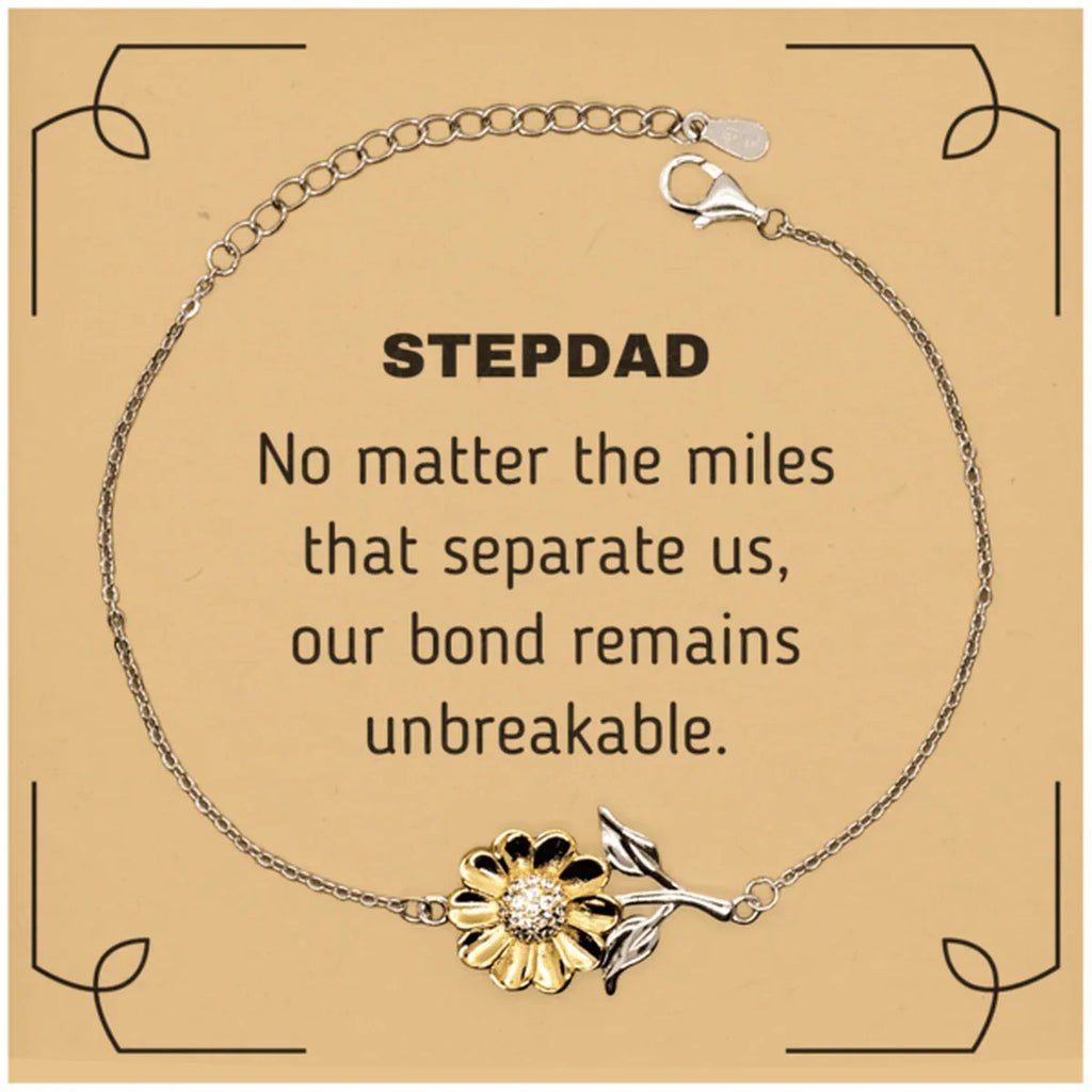 Stepdad Long Distance Relationship Gifts, No matter the miles that separate us, Cute Love Sunflower Bracelet For Stepdad, Birthday Christmas Unique Gifts For Stepdad