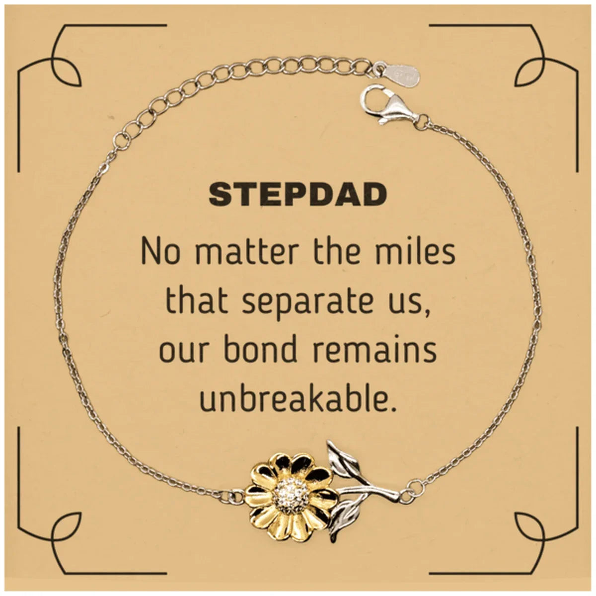 Stepdad Long Distance Relationship Gifts, No matter the miles that separate us, Cute Love Sunflower Bracelet For Stepdad, Birthday Christmas Unique Gifts For Stepdad
