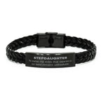 Stepdaughter Long Distance Relationship Gifts, No matter the miles that separate us, Cute Love Braided Leather Bracelet For Stepdaughter, Birthday Christmas Unique Gifts For Stepdaughter