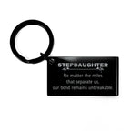 Stepdaughter Long Distance Relationship Gifts, No matter the miles that separate us, Cute Love Keychain For Stepdaughter, Birthday Christmas Unique Gifts For Stepdaughter