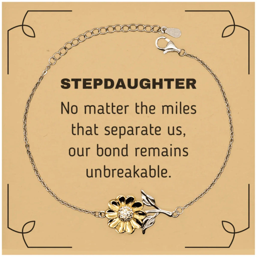 Stepdaughter Long Distance Relationship Gifts, No matter the miles that separate us, Cute Love Sunflower Bracelet For Stepdaughter, Birthday Christmas Unique Gifts For Stepdaughter