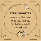 Stepdaughter Long Distance Relationship Gifts, No matter the miles that separate us, Cute Love Sunflower Bracelet For Stepdaughter, Birthday Christmas Unique Gifts For Stepdaughter