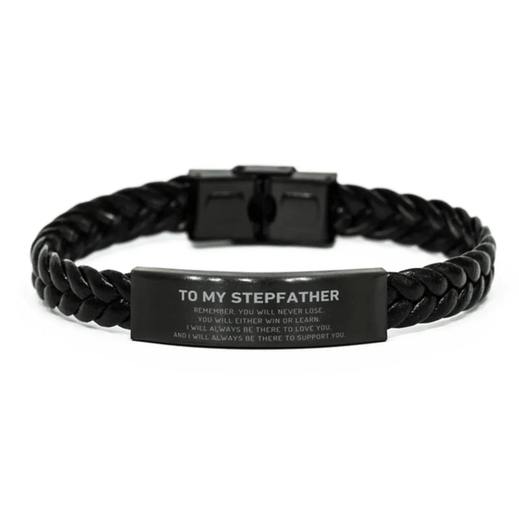 Stepfather Gifts, To My Stepfather Remember, you will never lose. You will either WIN or LEARN, Keepsake Braided Leather Bracelet For Stepfather Engraved, Birthday Christmas Gifts Ideas For Stepfather X-mas Gifts