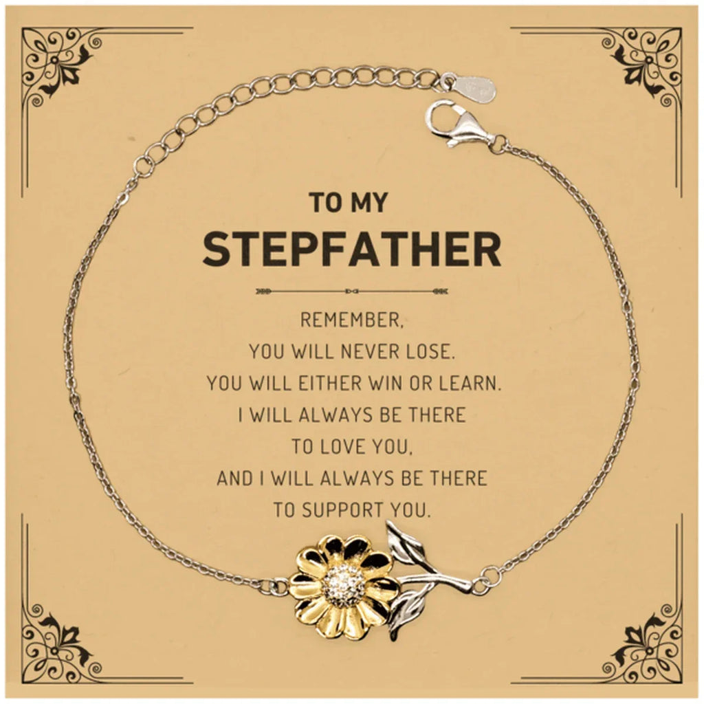 Stepfather Gifts, To My Stepfather Remember, you will never lose. You will either WIN or LEARN, Keepsake Sunflower Bracelet For Stepfather Card, Birthday Christmas Gifts Ideas For Stepfather X-mas Gifts