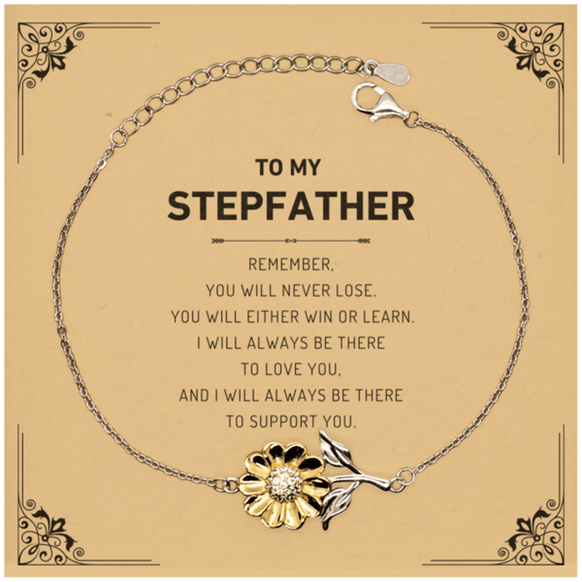 Stepfather Gifts, To My Stepfather Remember, you will never lose. You will either WIN or LEARN, Keepsake Sunflower Bracelet For Stepfather Card, Birthday Christmas Gifts Ideas For Stepfather X-mas Gifts - Mallard Moon Gift Shop