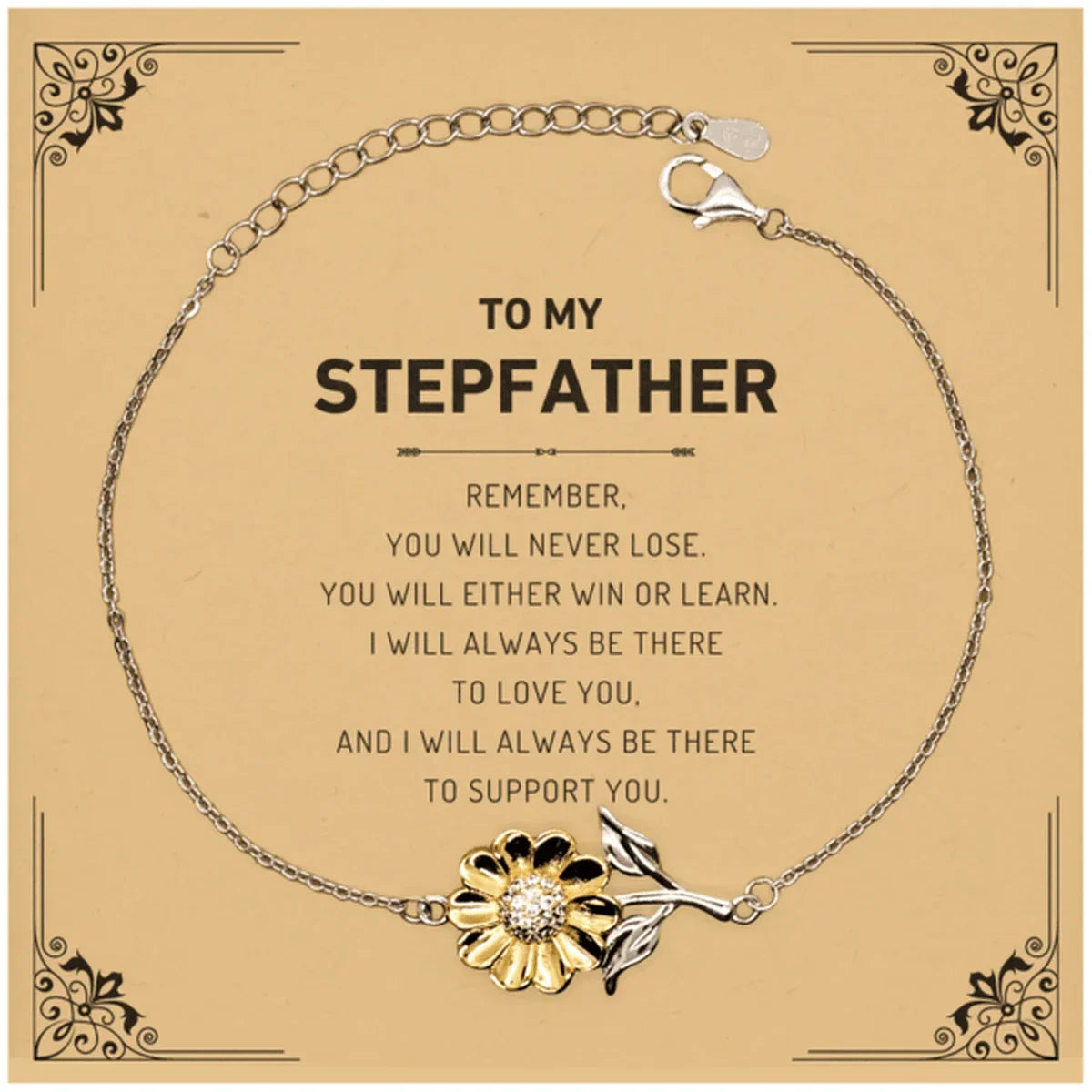 Stepfather Gifts, To My Stepfather Remember, you will never lose. You will either WIN or LEARN, Keepsake Sunflower Bracelet For Stepfather Card, Birthday Christmas Gifts Ideas For Stepfather X-mas Gifts