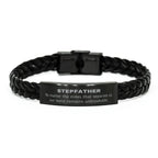 Stepfather Long Distance Relationship Gifts, No matter the miles that separate us, Cute Love Braided Leather Bracelet For Stepfather, Birthday Christmas Unique Gifts For Stepfather