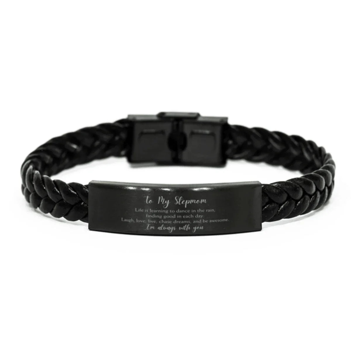 Stepmom Braided Leather Bracelet Life is Learning to Dance in the Rain - Birthday, Christmas Holiday Gifts