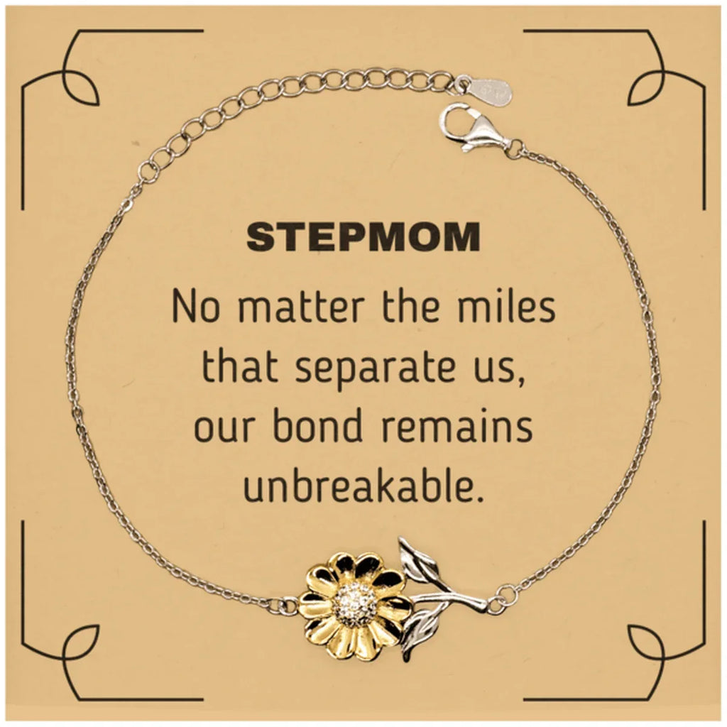 Stepmom Long Distance Relationship Gifts, No matter the miles that separate us, Cute Love Sunflower Bracelet For Stepmom, Birthday Christmas Unique Gifts For Stepmom