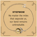Stepmom Long Distance Relationship Gifts, No matter the miles that separate us, Cute Love Sunflower Bracelet For Stepmom, Birthday Christmas Unique Gifts For Stepmom