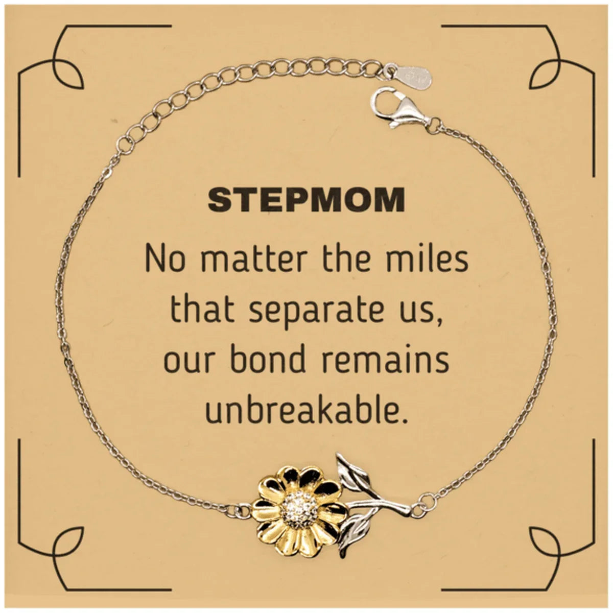 Stepmom Long Distance Relationship Gifts, No matter the miles that separate us, Cute Love Sunflower Bracelet For Stepmom, Birthday Christmas Unique Gifts For Stepmom