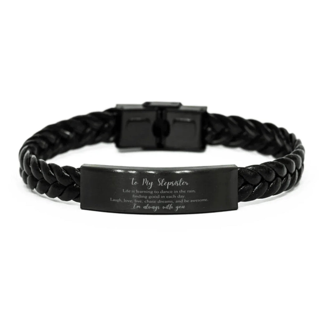Stepsister Braided Leather Bracelet Life is Learning to Dance in the Rain - Birthday, Christmas Holiday Gifts