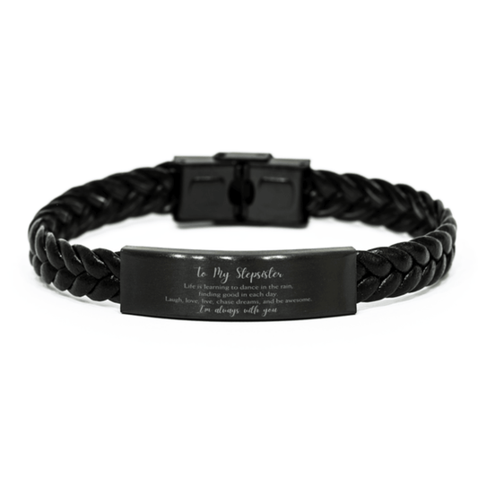 Stepsister Christmas Perfect Gifts, Stepsister Braided Leather Bracelet, Motivational Stepsister Engraved Gifts, Birthday Gifts For Stepsister, To My Stepsister Life is learning to dance in the rain, finding good in each day. I'm always with you - Mallard Moon Gift Shop