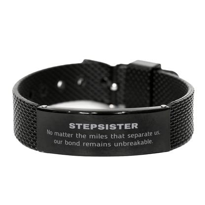 Stepsister Long Distance Relationship Gifts, No matter the miles that separate us, Cute Love Black Shark Mesh Bracelet For Stepsister, Birthday Christmas Unique Gifts For Stepsister - Mallard Moon Gift Shop