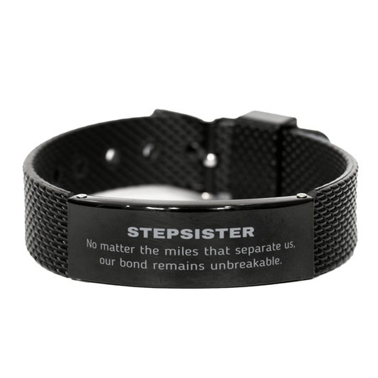 Stepsister Long Distance Relationship Gifts, No matter the miles that separate us, Cute Love Black Shark Mesh Bracelet For Stepsister, Birthday Christmas Unique Gifts For Stepsister - Mallard Moon Gift Shop