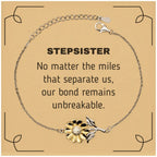 Stepsister Long Distance Relationship Gifts, No matter the miles that separate us, Cute Love Sunflower Bracelet For Stepsister, Birthday Christmas Unique Gifts For Stepsister