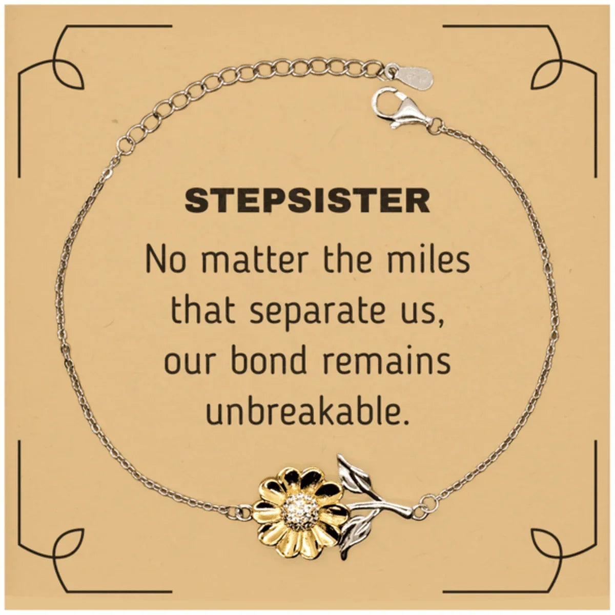 Stepsister Long Distance Relationship Gifts, No matter the miles that separate us, Cute Love Sunflower Bracelet For Stepsister, Birthday Christmas Unique Gifts For Stepsister