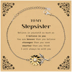 Stepsister Sunflower Bracelet Gifts, To My Stepsister You are braver than you believe, stronger than you seem, Inspirational Gifts For Stepsister Card, Birthday, Christmas Gifts For Stepsister Men Women