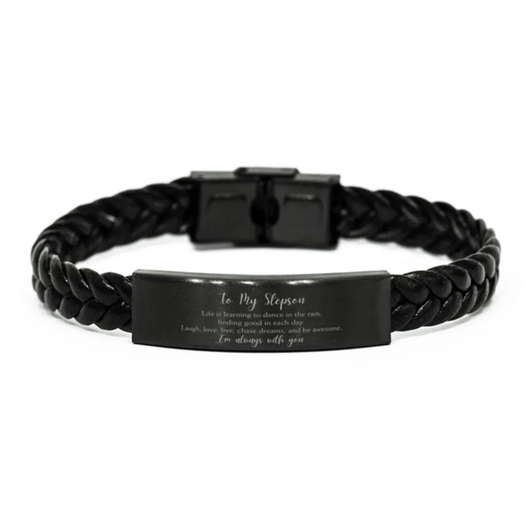 Stepson Braided Leather Bracelet Life is Learning to Dance in the Rain - Birthday, Christmas Holiday Gifts