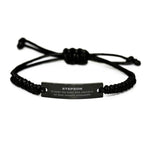 Stepson Long Distance Relationship Gifts, No matter the miles that separate us, Cute Love Black Rope Bracelet For Stepson, Birthday Christmas Unique Gifts For Stepson