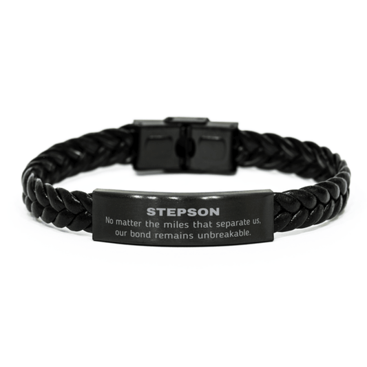 Stepson Long Distance Relationship Gifts, No matter the miles that separate us, Cute Love Braided Leather Bracelet For Stepson, Birthday Christmas Unique Gifts For Stepson - Mallard Moon Gift Shop