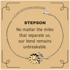 Stepson Long Distance Relationship Gifts, No matter the miles that separate us, Cute Love Sunflower Bracelet For Stepson, Birthday Christmas Unique Gifts For Stepson