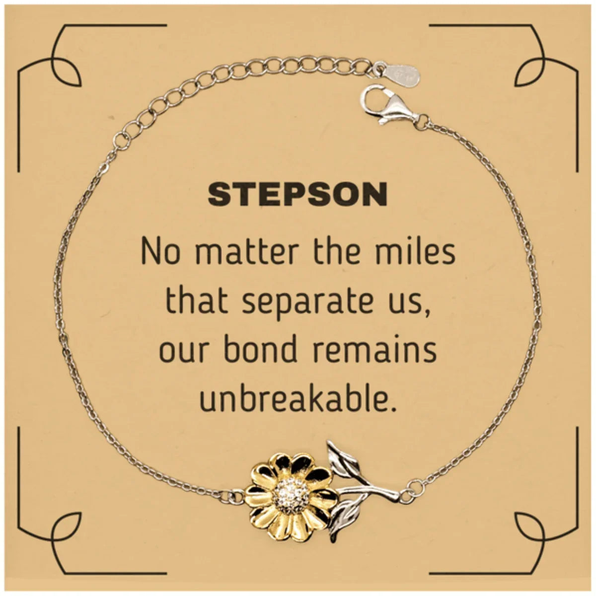 Stepson Long Distance Relationship Gifts, No matter the miles that separate us, Cute Love Sunflower Bracelet For Stepson, Birthday Christmas Unique Gifts For Stepson
