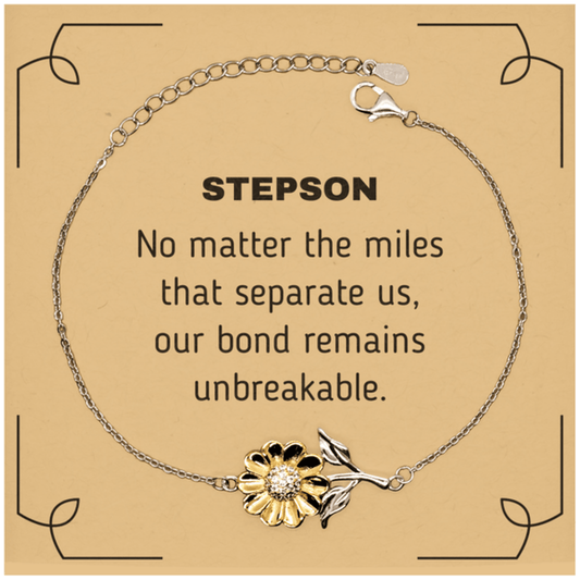 Stepson Long Distance Relationship Gifts, No matter the miles that separate us, Cute Love Sunflower Bracelet For Stepson, Birthday Christmas Unique Gifts For Stepson - Mallard Moon Gift Shop