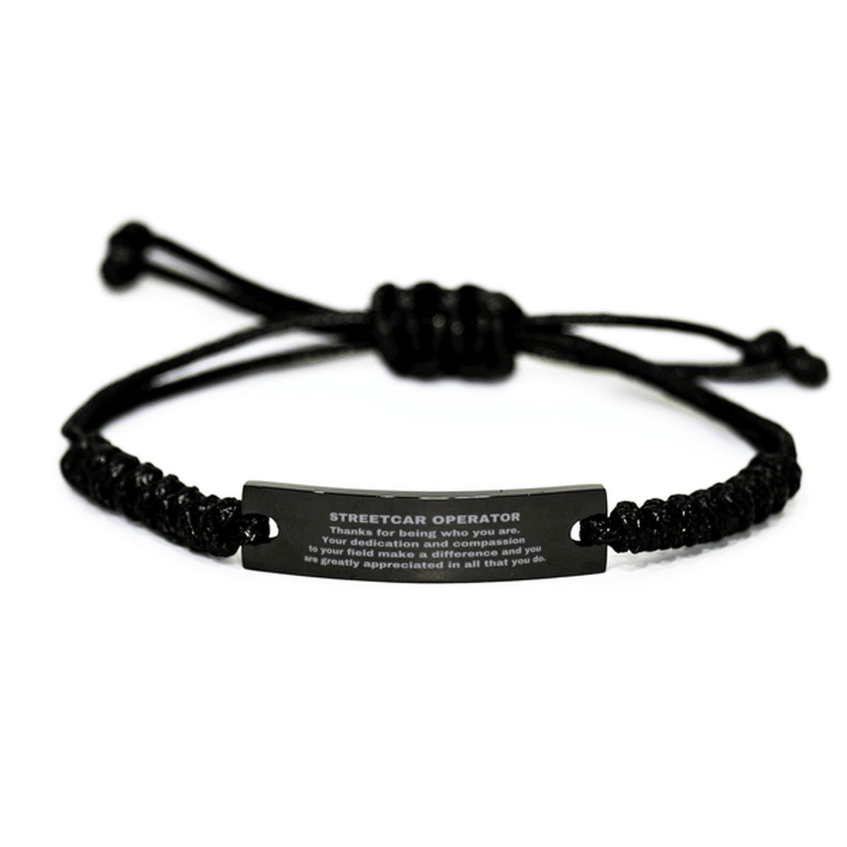 Streetcar Operator Black Braided Leather Rope Engraved Bracelet - Thanks for being who you are - Birthday Christmas Jewelry Gifts Coworkers Colleague Boss - Mallard Moon Gift Shop