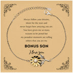 Sunflower Bracelet for Bonus Son Present, Bonus Son Always follow your dreams, never forget how amazing you are, Bonus Son Birthday Christmas Gifts Jewelry for Girls Boys Teen Men Women