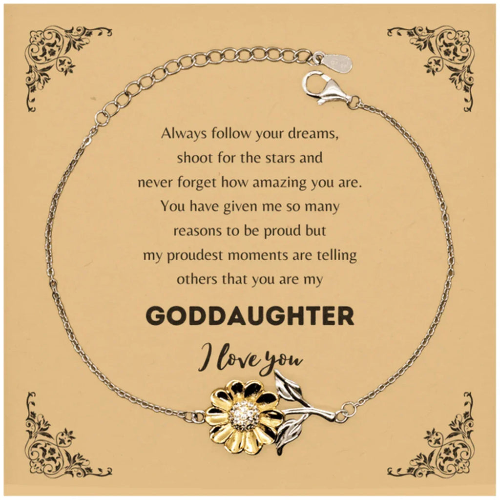 Sunflower Bracelet for Goddaughter Present, Goddaughter Always follow your dreams, never forget how amazing you are, Goddaughter Birthday Christmas Gifts Jewelry for Girls Boys Teen Men Women