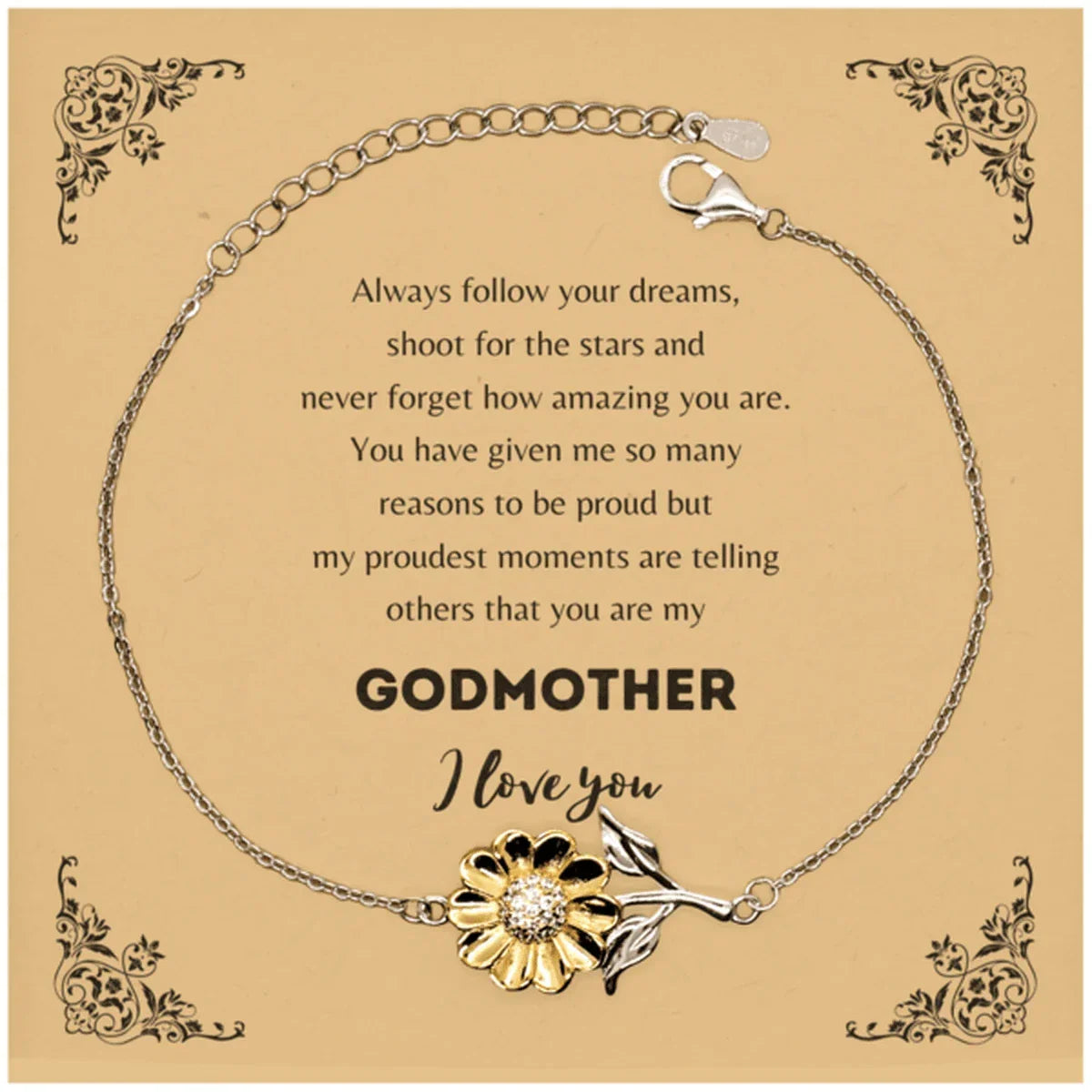 Sunflower Bracelet for Godmother Present, Godmother Always follow your dreams, never forget how amazing you are, Godmother Birthday Christmas Gifts Jewelry for Girls Boys Teen Men Women