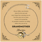 Sunflower Bracelet for Grandmother Present, Grandmother Always follow your dreams, never forget how amazing you are, Grandmother Birthday Christmas Gifts Jewelry for Girls Boys Teen Men Women